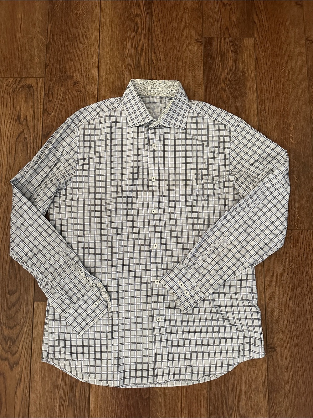Bugatchi White and Blue Windowpane Dress Shirt